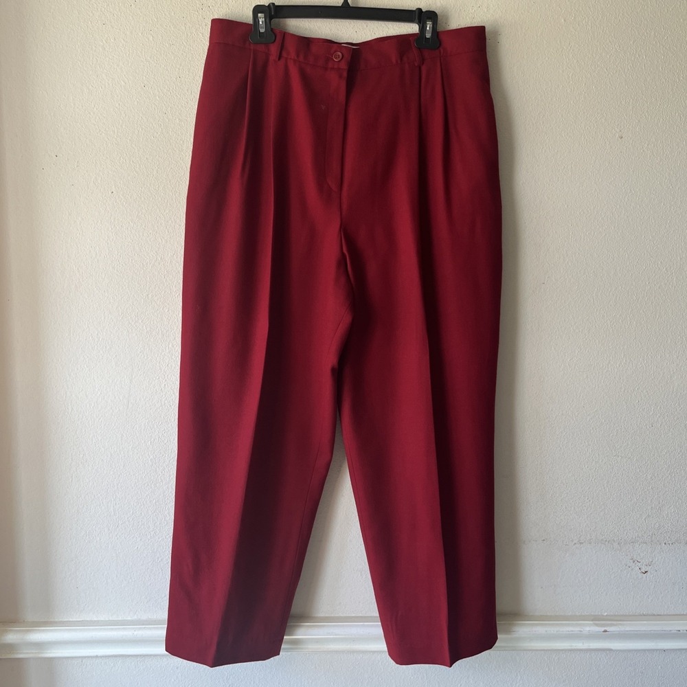 Lands End Red Wool Wide Leg High Waist Trouser Pant Casual Holiday Career New 18